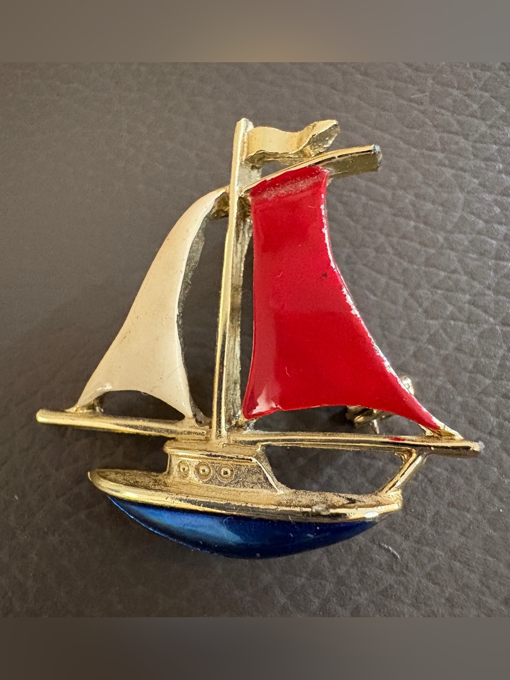 Gold-Tone Sailboat Accent Pin with Red, White, and Blue Enamel